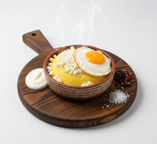 Mamaliguta cu telemea si smantana si ou ochi