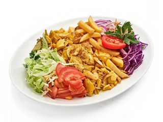 Plato De Kebab Con Arroz Y Patatas