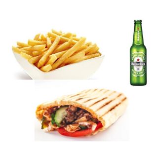 Menu piadina kebab con birra e patatine fritte
