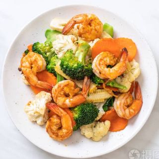 Gamberetti con verdure miste