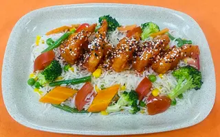 Sesame prawns with vegetables rice 