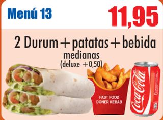 2 durum con patatas i una lata 33cl refresco 