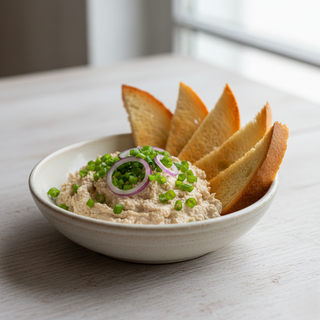 Icre de pește cu ceapă verde si pâine prăjită