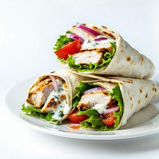 Gyros z frytkami i sałatką sezonową, sos tzatziki lub czosnkowy