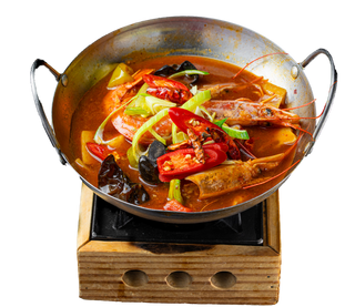 117. Gamberi piccanti in padella di fuoco