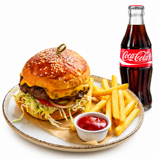 Бургер классический с фри + Coca Cola 250 ml glass