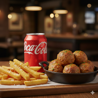Polpette Bovino e Suino + Patatine fritte + Bevanda