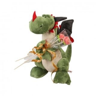 Peluche Dragón Verde con Rosas 30 cms