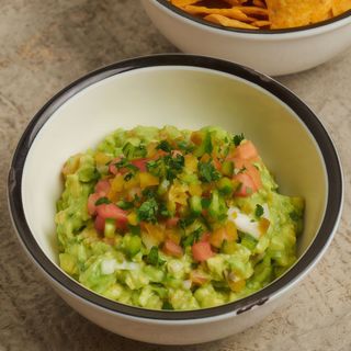 Guacamole casero, nachos de maíz Y pico de gallo