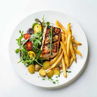 Emperador A La Plancha Con Ensalada Y Patatas
