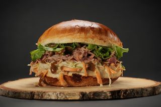 Burger od trganog mesa+pomfrit