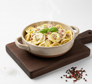 Tortellini ai formaggi con prosciutto e panna