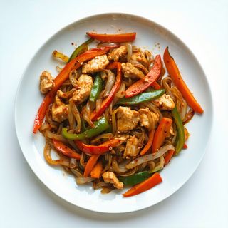 Pui, porc, vita cu ghimbir pe placa incinsa