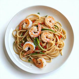 F003 Spaghetti di soia saltati con gamberetti