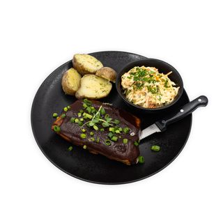 Żebro z wieprzowiny złotnickiej pstrej