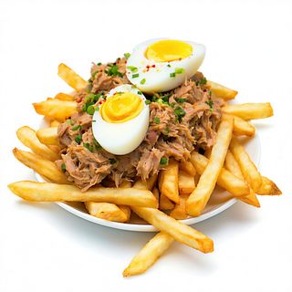 Papas Fritas Con Atún Y Huevo Duro