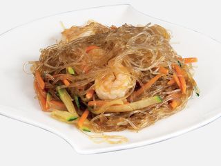 102A.Spaghetti di soia gambero e verdure 虾炒粉丝