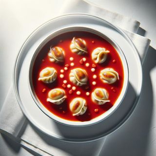 Zestaw zupa pomidorowa + pierogi z mięsem