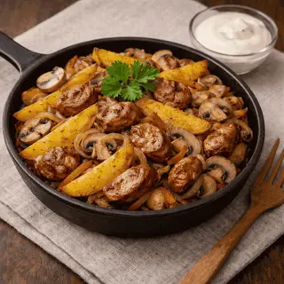 Гаряча сковорідка  з мисливськими ковбасками (320/30г)