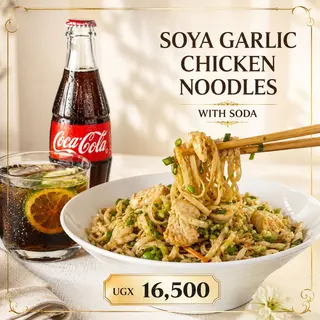 Soya Garlic Chicken Noodles with Pepsi Soda