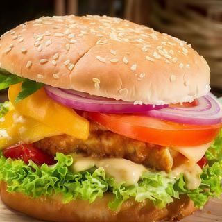 Hamburguesa de pollo con patatas
