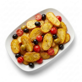 Chipsuri de cartofi la cuptor cu masline si rosii cherry