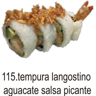 115. Tempura Langostino Aguacate salsa picante (8 Pza.)
