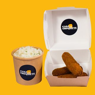 Menu 3 croquetes + Arroz de Alho ou Pacote de batatas fritas
