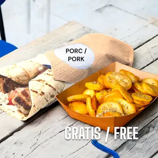 Souvlaki PORC Wrap + (1 Cartofi Prăjiți GRATIS)
