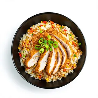 Arroz frito con pechuga rebozada