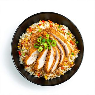 Arroz frito con pechuga rebozada