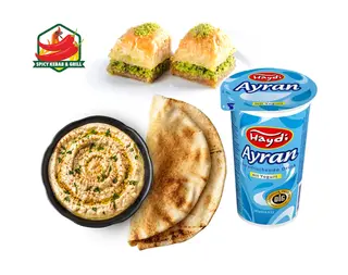 Zestaw  Mutabal z Pitą + Baklawa (2 szt.) + Ayran