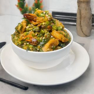 Okro With Beef, Fish & Eba