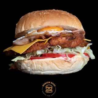 Hamburger di pollo Jhon Gotti con patatine e salsa a scelta