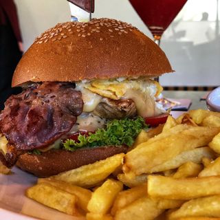 Chicken and Cheese Burger + Fries + A free soda