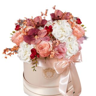 Cutie medie crem cu flori albe și roz