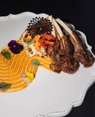 Lamb ribs with pumpkin puree and gorgonzola 