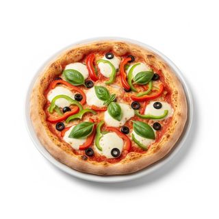 Pizza con verdure peperoni olive