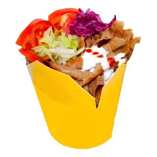 Kebab box kubełek mały 750 ml,mięso kebab 200 g,frytki,surówka,sos