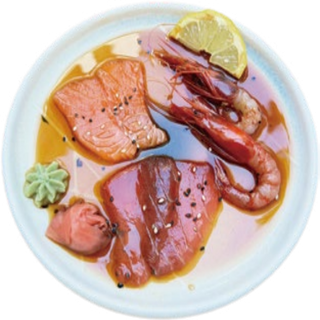 137. Carpaccio Atún, salmón y gamba roja
