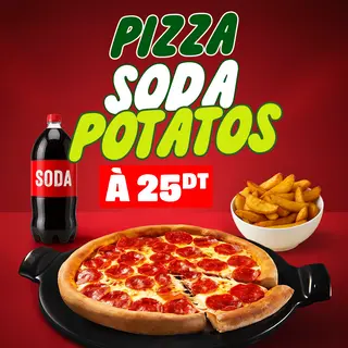 Pizza, Soda & Potato Wedges
