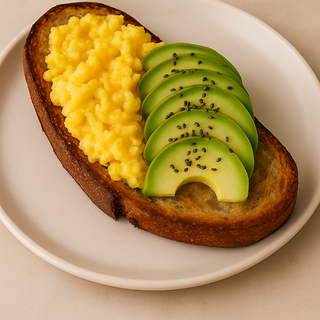 Tostada con huevos revueltos y aguacate