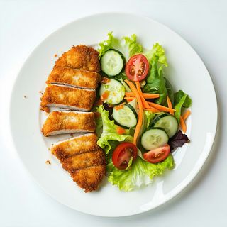 Панирано филе със свежа салата