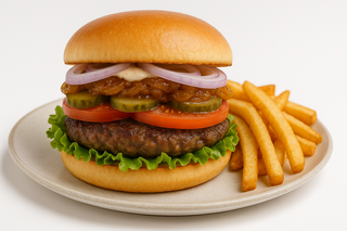 House Burger cu cartofi prajiti 500g + bautura