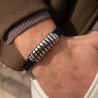 SKÓRZANA SREBRNA BRANSOLETKA MĘSKA SILVERSKIN