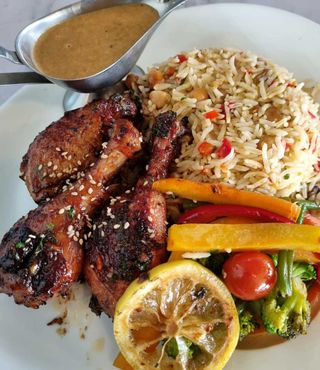 Honey Garlic Roasted Chicken with Chick Pea Mushroom Rice