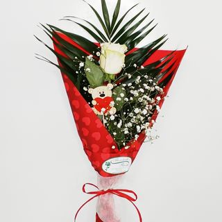 Ramo De 1 Rosa Blanca Osito 