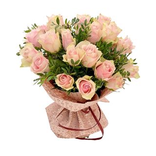 Buchet trandafiri roz și frunze decorative