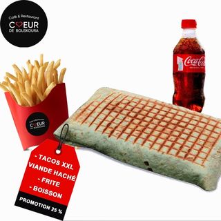Tacos XXL Viande Hachée avec Frites Boisson gratuit 