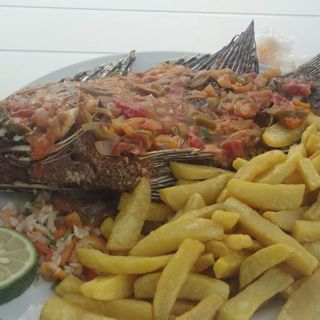 Wet Fry Tilapia with Fries and Kachumbari